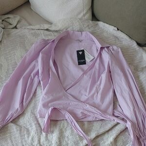 GUESS BNWT Lilac Cotton Wraparound Blouse